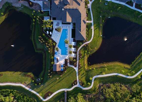 Aerial showing walking path around the community
