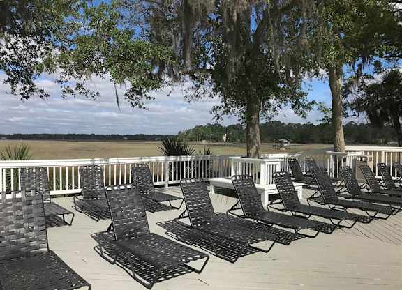 Lounge chairs on deck at West Wind Landing, Savannah, Georgia.