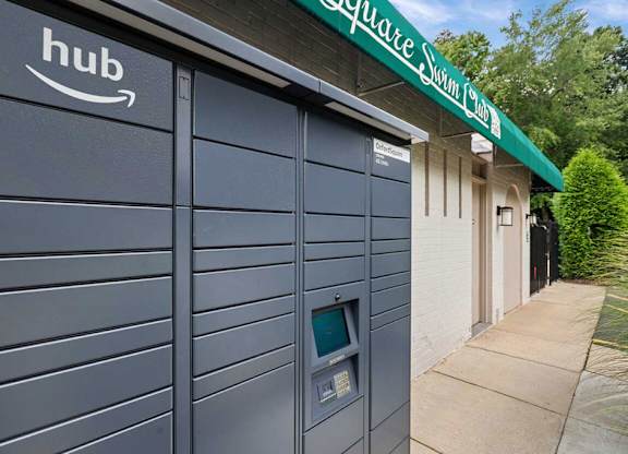 the outside of a building with a garage door