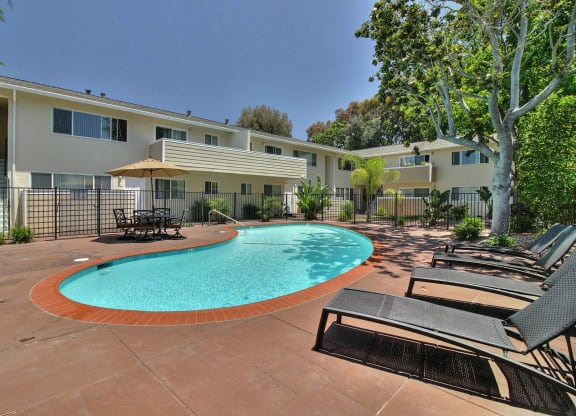 our apartments have a large pool and lounge chairs