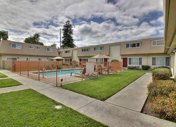 courtyard grass with pool at St. Croix, Mountain View, CA