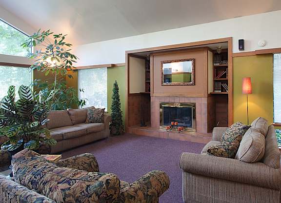 A living room with a fireplace and a couch.