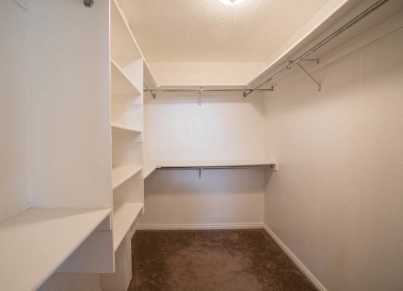 Empty room with white walls and brown carpet.