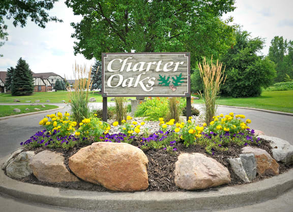Property Entry Sign at Charter Oaks Apartments, Davison, Michigan