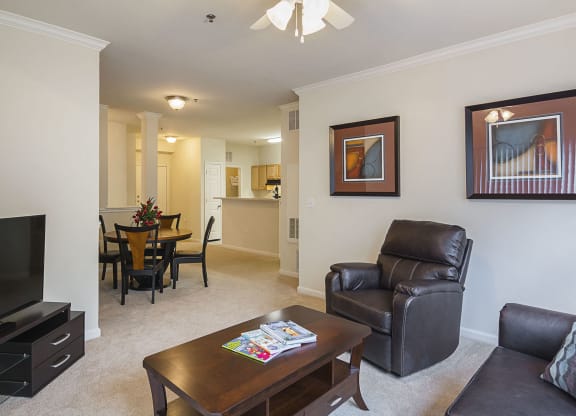 Furnished Living Room at Ultris Courthouse Square Apartments in Stafford, Virginia, VA
