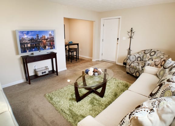 Living room with couch and tv at Oakwood Apartments, Kentucky