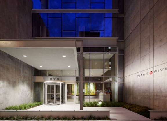 Front Entrance at Dusk at Eight O Five Apartments Chicago Illinois 60610