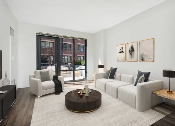 Living Room With Expansive Window at The Madison at Racine, Chicago, Illinois