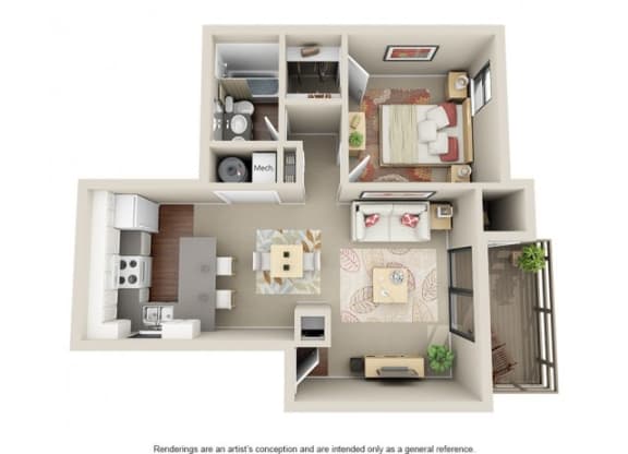 1 Bed 1 Bath Floor Plan