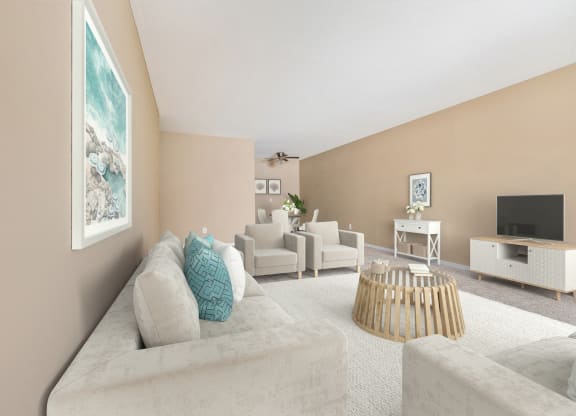 a living room with beige walls at Heritage Hills Apartments, Minnesota