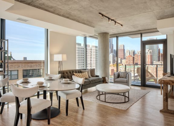 Dining Room With Living Area at One 333, Illinois, 60605