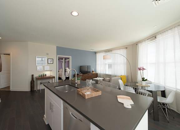 Kitchen island layout spacious apartment valley and bloom at Valley and Bloom, Montclair, NJ