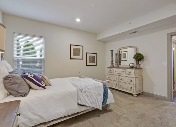 a bedroom with a bed and a dresser