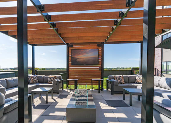 Large Rooftop Pergola with Fire Table and TV