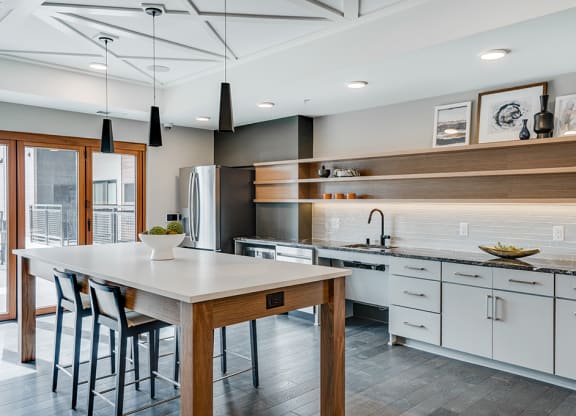 Expansive Community Room Kitchen and Island