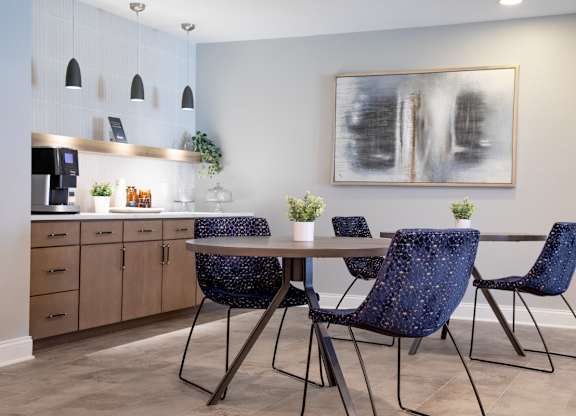 Coffee station in clubhouse at Governor Square Apartments, Carmel, Indiana
