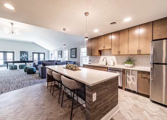 Full kitchen in clubhouse at Governor Square Apartments, Indiana