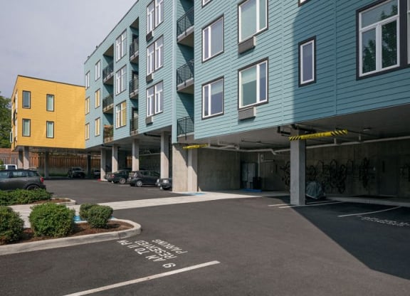 The Wilmore exterior with parking spots