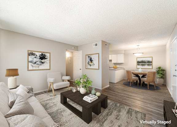 Living Room, Dining Room and Kitchen at City-Base Vista, San Antonio, Texas