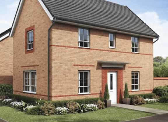A brick house with a white door and windows.