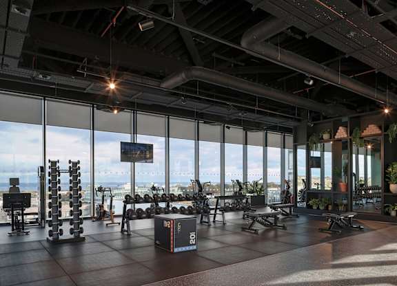 A gym with a view of the city at Cherrywood Apartments, D18 VY3V, DUBLIN 18