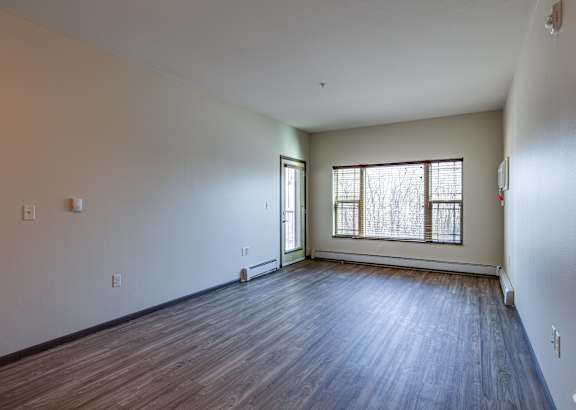 Empty room with wooden floors and a window.