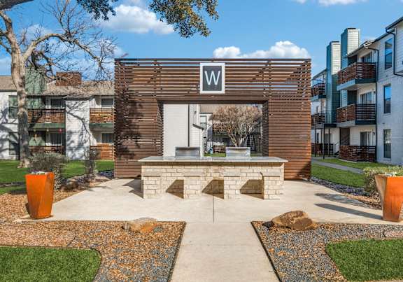 A building with a sign that says "W" on it.