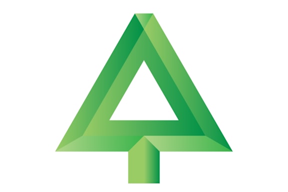 A green triangle with a smaller triangle cut out from its center.