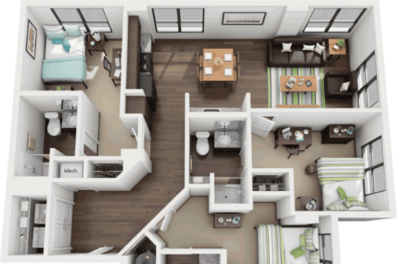 Large Bedroom, Private Bath in 3x3 Floor Plan grade image