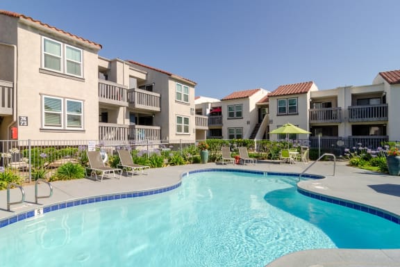 our apartments have a large swimming pool in front of our buildings at Aspire Corona, Corona