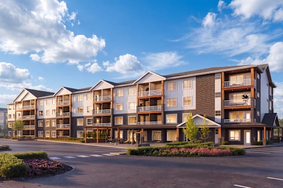 A large apartment complex with multiple buildings and balconies.