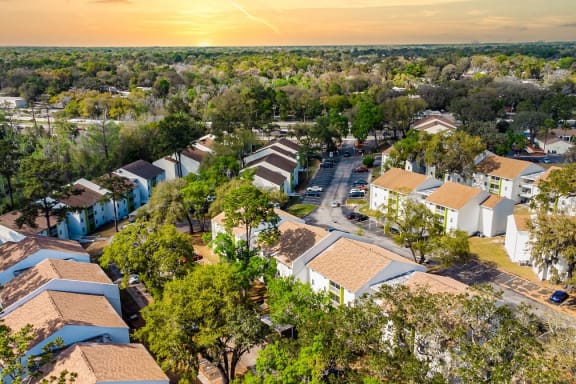 an aerial view of a neighborhood with houses and trees  at Red Bay Apartment Complex, Jacksonville, FL