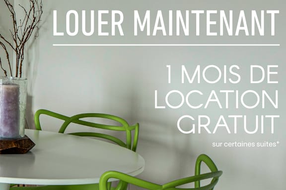 A poster advertising a lower maintenance apartment with a one month free location offer.