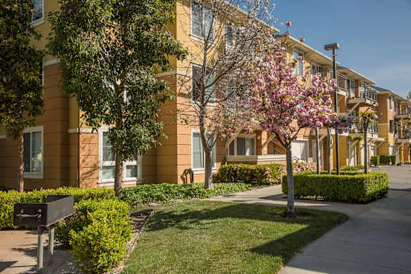 our apartments are located in a quiet neighborhood with trees and grass