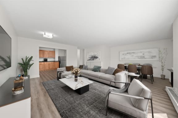 a living room with a couch and a table