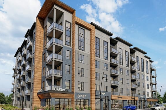 A modern apartment building named Signage is depicted in the image.