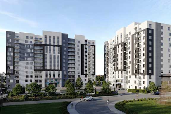 A modern apartment complex with a curved driveway in front at Roxy Apartments, Hamilton