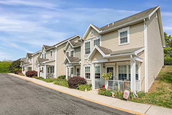 a row of houses on the side of a street