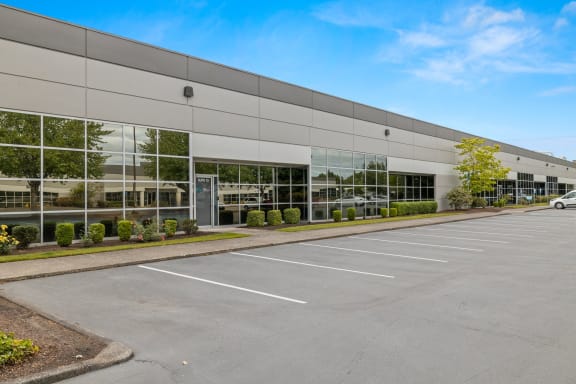 Sunset West Business park in Hillsboro, Oregon, exterior building and parking lot
