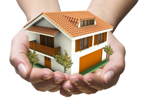 a model of a house in the palms of two hands