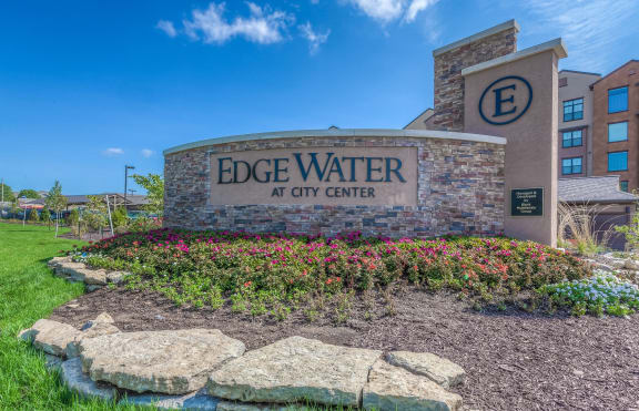 a sign that says edge water at city center  at EdgeWater at City Center, Lenexa, KS, 66219