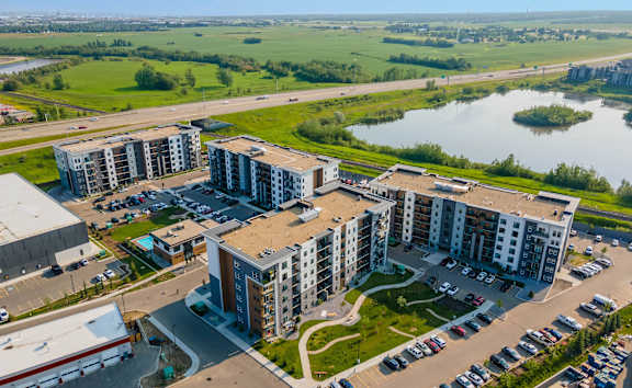 Parking Lot at G17 Apartments at Tamarack, Edmonton, AB