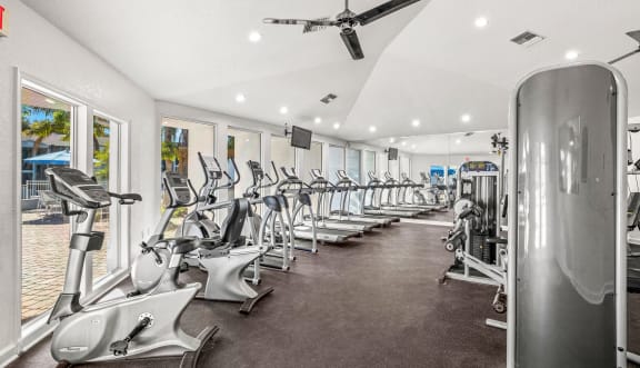 the gym has cardio equipment and plenty of exercise bikes