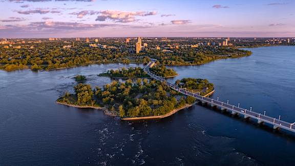 An island with a bridge connecting it to the mainland. at The Dale Apartments , Ottawa, Ontario