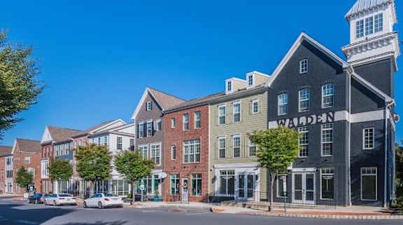 a row of buildings on a street corner
