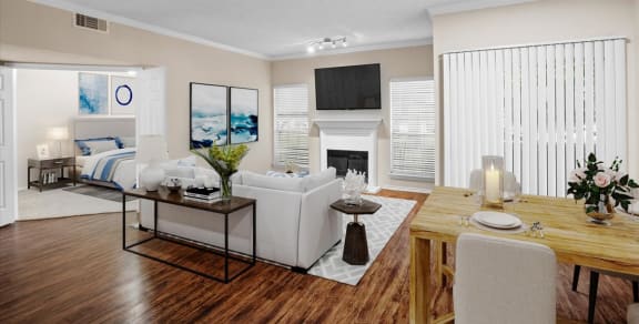 our apartments offer a living room with a fireplace