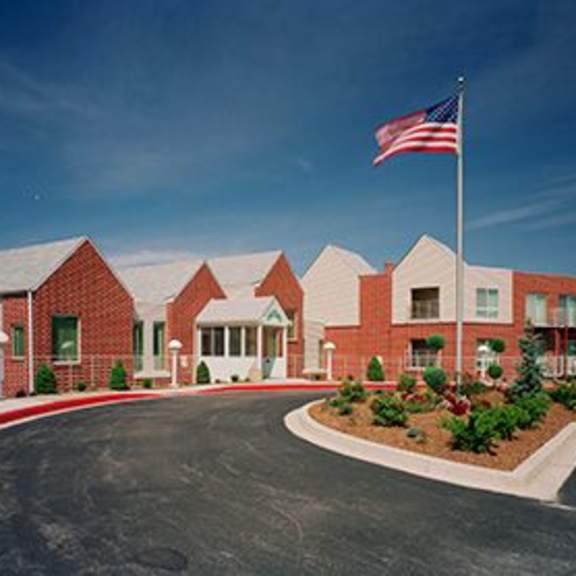 a building with a flag on top of it.