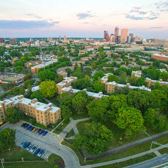 lockefield gardens downtown indy skyline view!