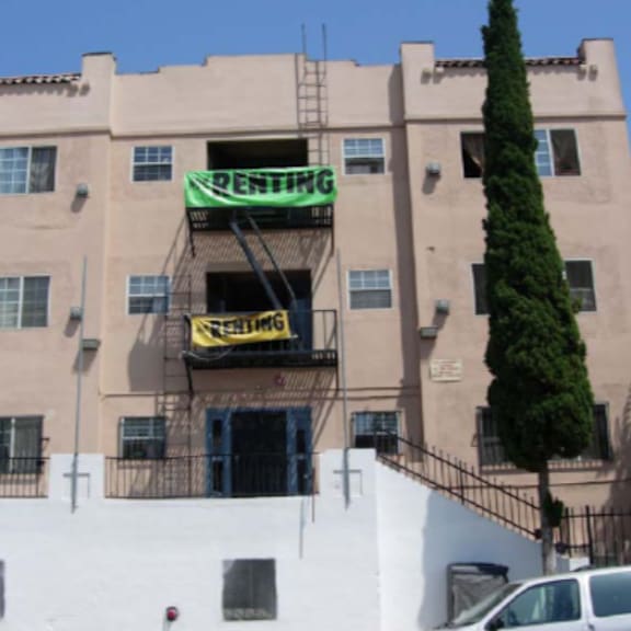 a building with a sign on the side of it