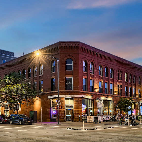 exterior brick facade of the burlington apartments